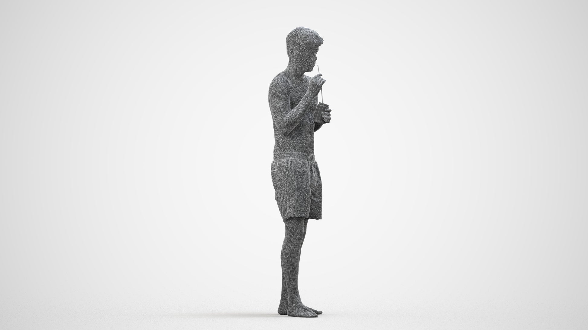 realistic 3D man sport pool, scanned archviz people for Blender and 3ds Max, wireframe side view
