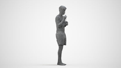 realistic 3D man sport pool, scanned archviz people for Blender and 3ds Max, wireframe side view
