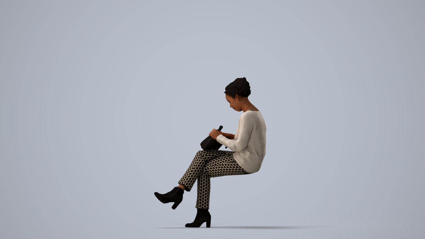 scanned 3D woman casual kids, photogrammetry people for Enscape and V-Ray, three-quarter view render