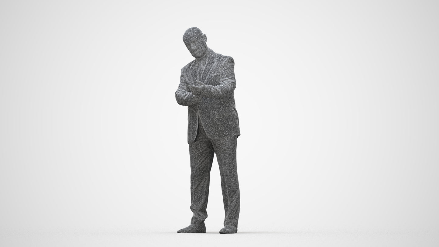 scanned 3D man business mix, photogrammetry people for Enscape and V-Ray, wireframe back view