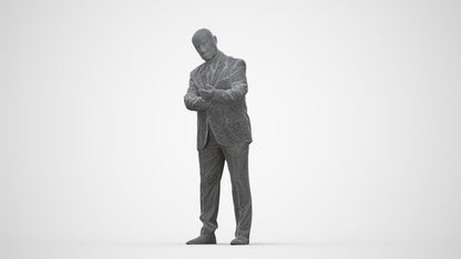 scanned 3D man business mix, photogrammetry people for Enscape and V-Ray, wireframe back view