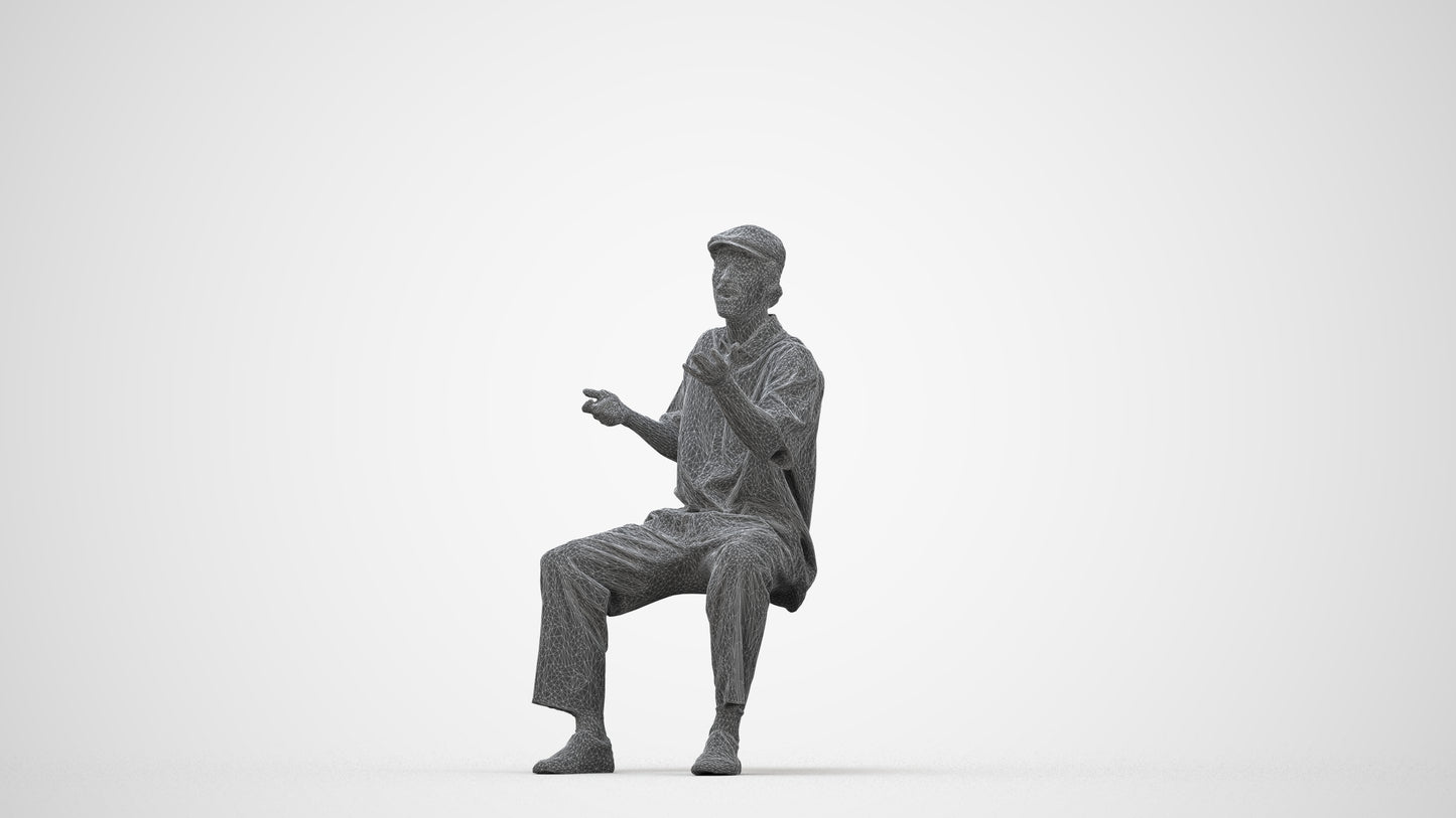 realistic 3D man casual sitting, scanned archviz people for Blender and 3ds Max, wireframe back view