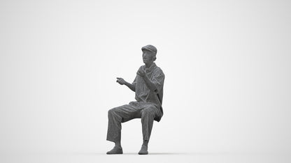 realistic 3D man casual sitting, scanned archviz people for Blender and 3ds Max, wireframe back view