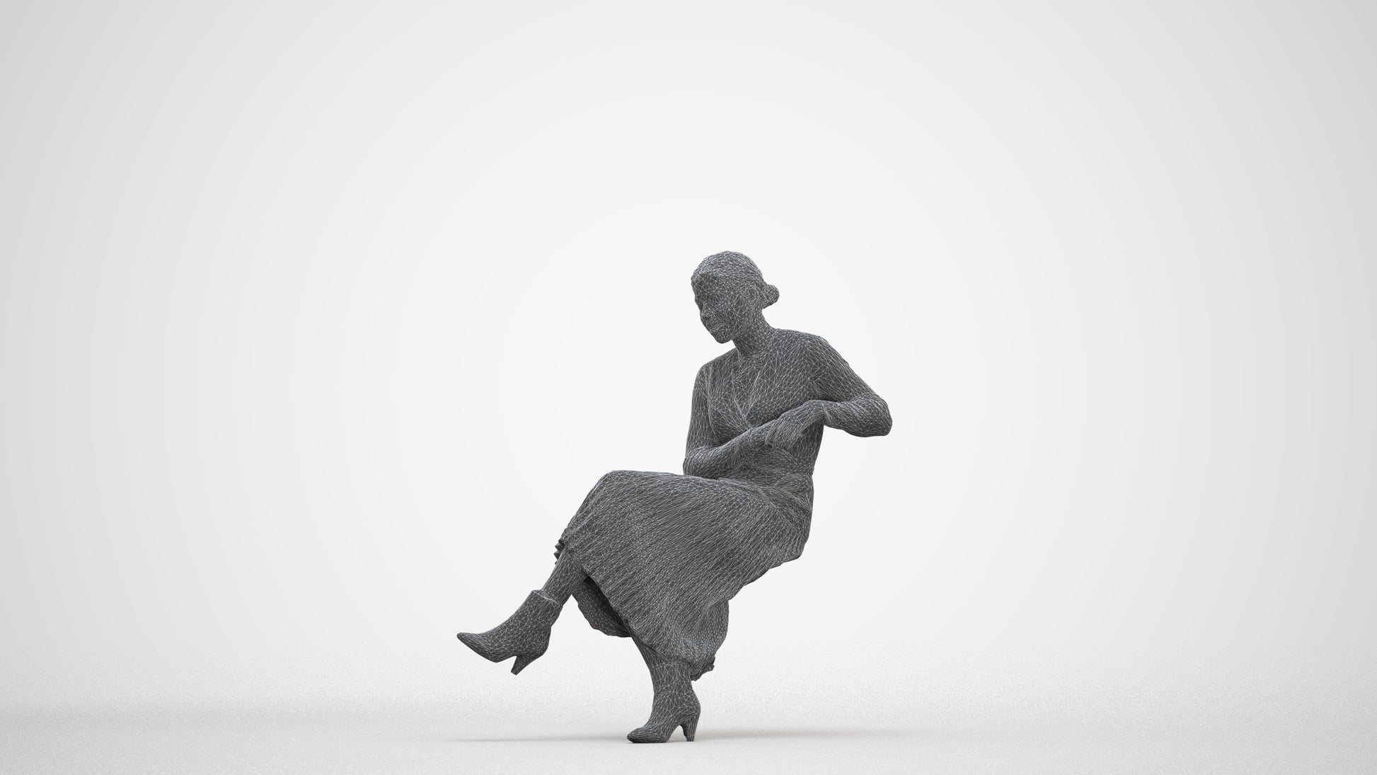 realistic 3D people woman casual sitting, render-ready for V-Ray and Corona, FBX OBJ, three-quarter front view render