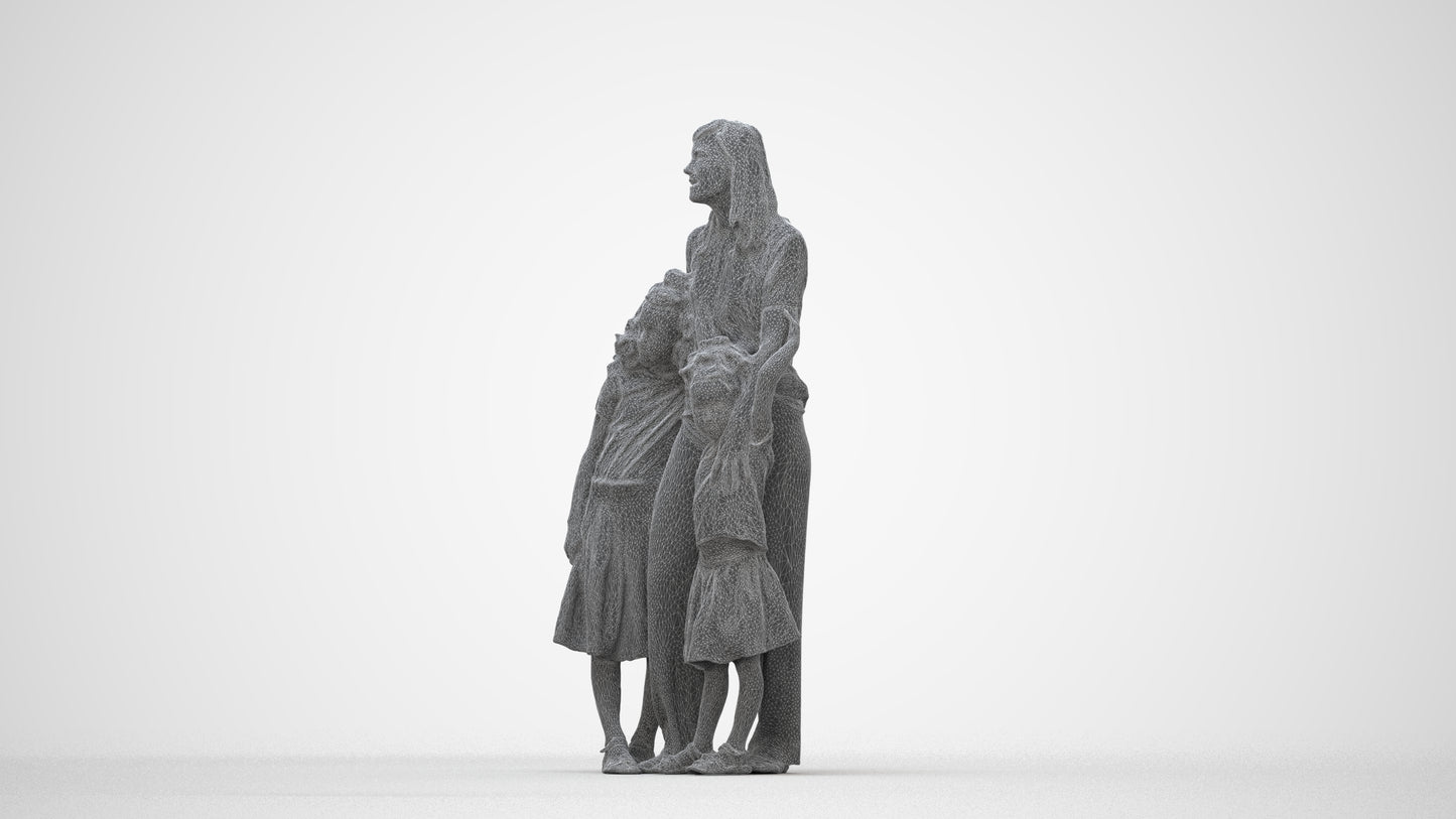 3D human model girl casual kids, photogrammetry scanned person for archviz, wireframe back view