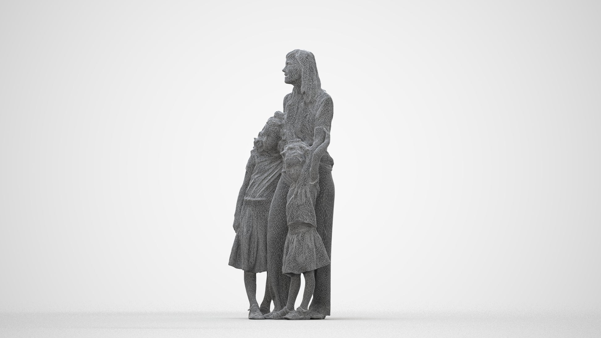3D human model girl casual kids, photogrammetry scanned person for archviz, wireframe back view