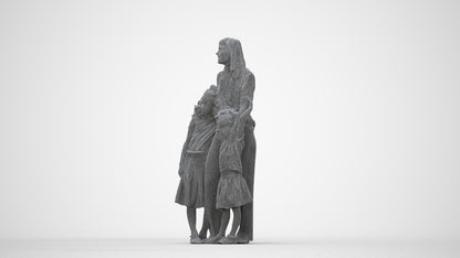 3D human model girl casual kids, photogrammetry scanned person for archviz, wireframe back view