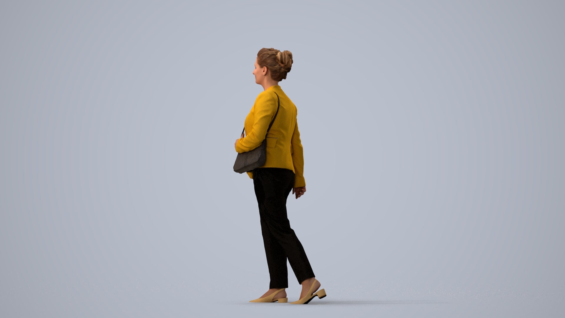 scanned 3D woman business walking, photogrammetry people for Enscape and V-Ray, three-quarter view render