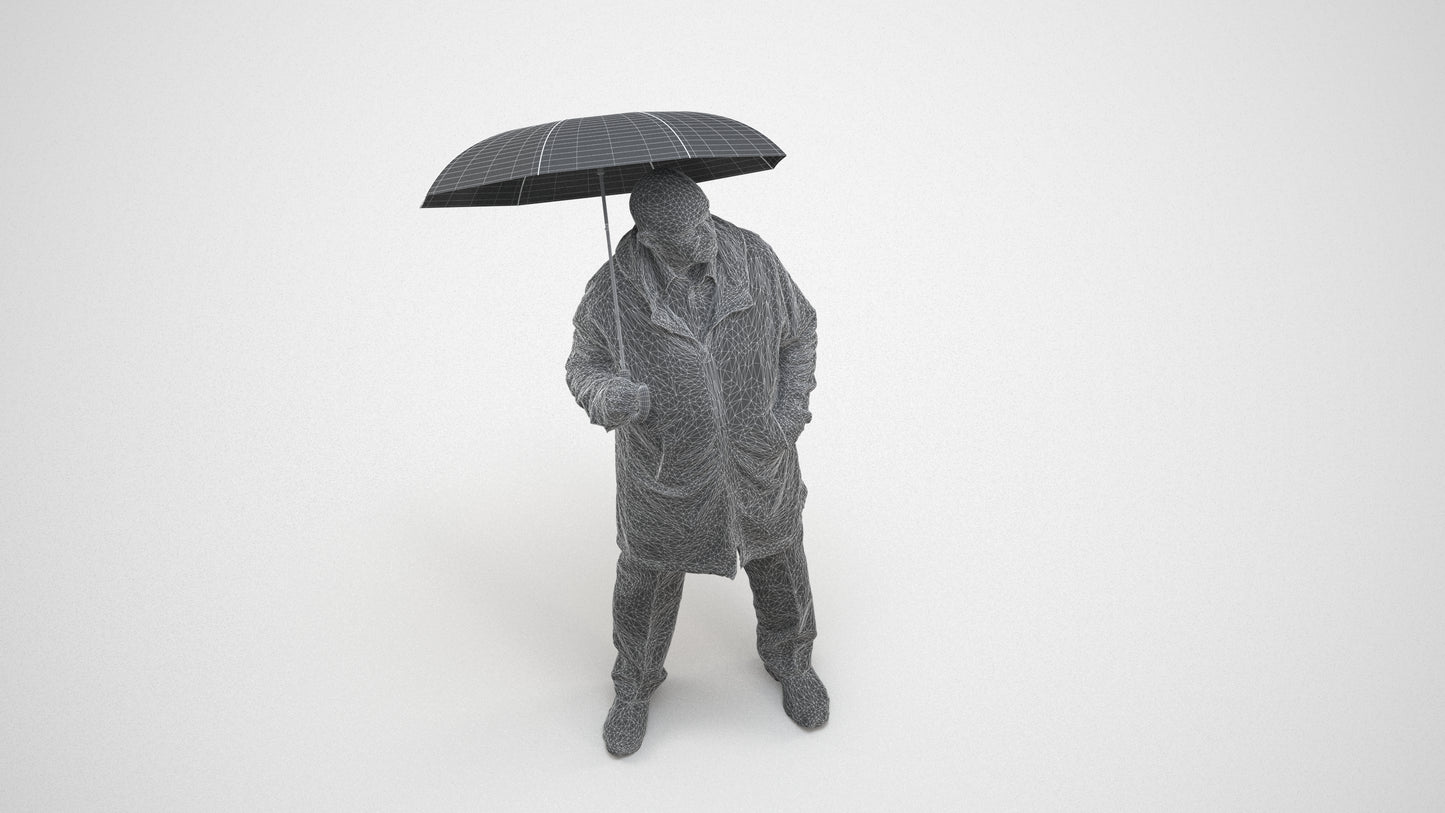 3D people model senior man business standing, scanned human for 3ds Max rendering, wireframe three-quarter view