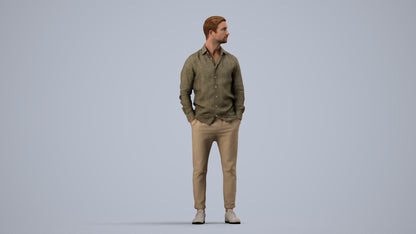 realistic 3D man casual standing, scanned archviz people for Blender and 3ds Max, side view render