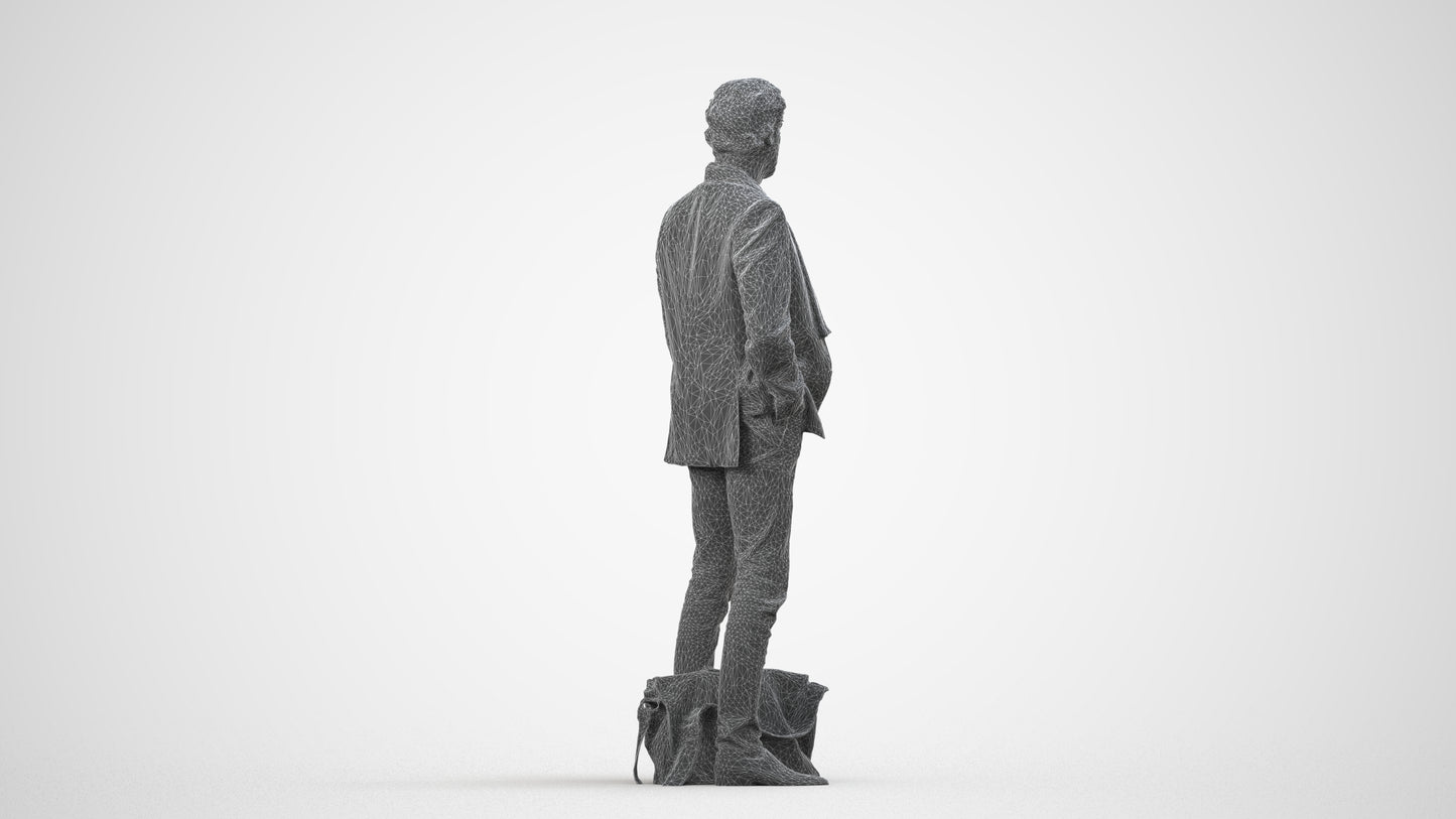 realistic 3D human man business standing, archviz people FBX OBJ for Blender, wireframe side view