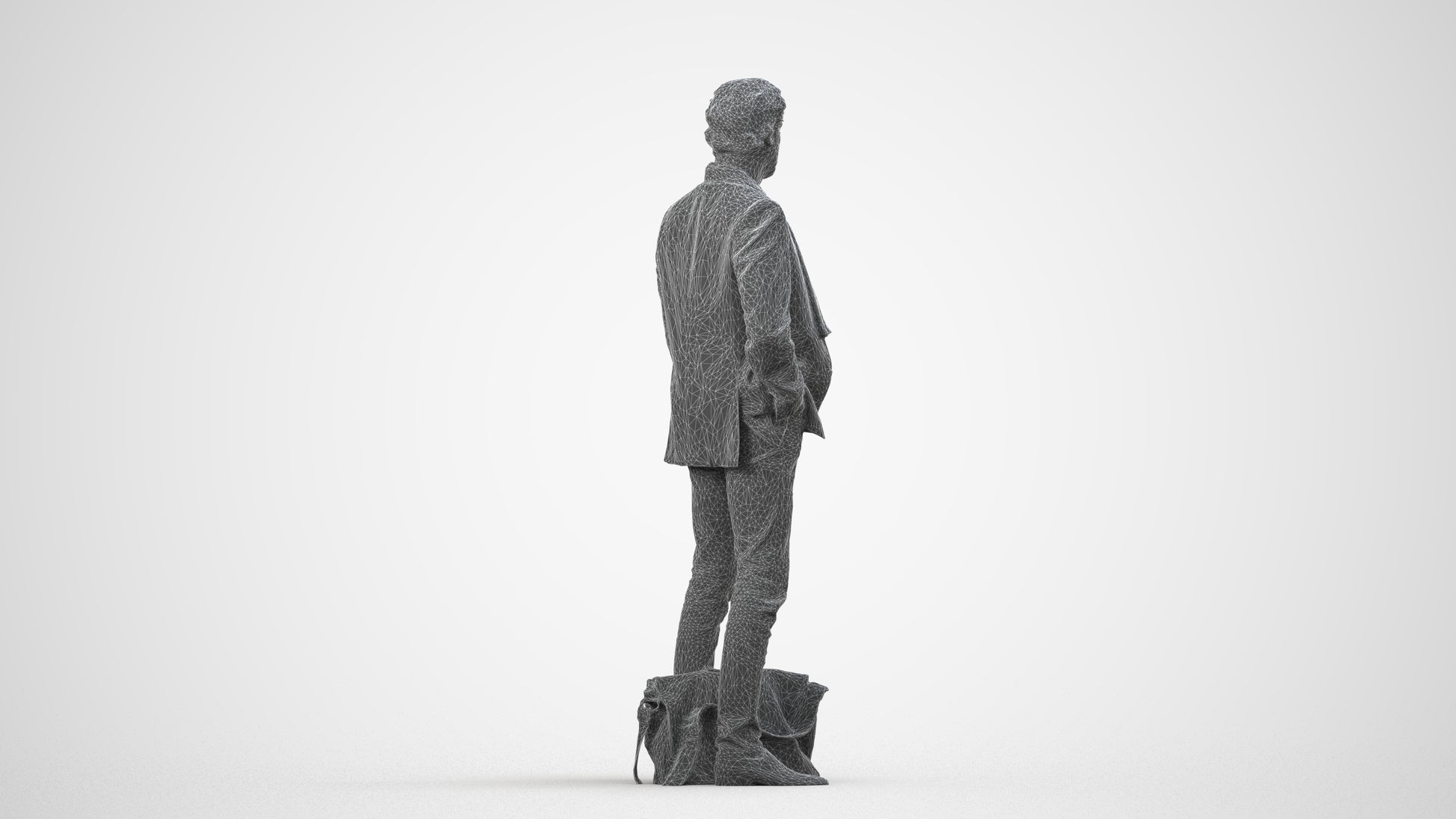 realistic 3D human man business standing, archviz people FBX OBJ for Blender, wireframe side view