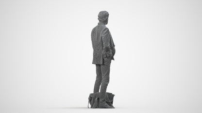 realistic 3D human man business standing, archviz people FBX OBJ for Blender, wireframe side view