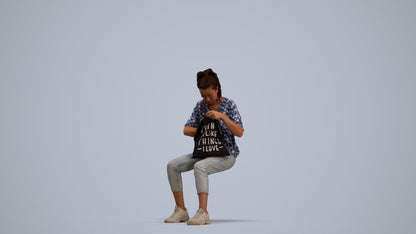 photogrammetry 3D woman casual sitting, realistic human model archviz FBX, standing pose render