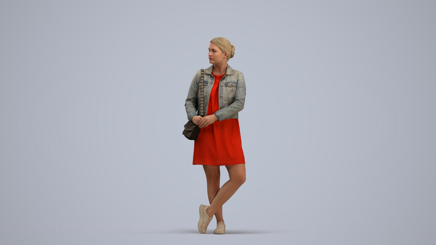 realistic 3D human woman casual standing, archviz people FBX OBJ for Blender, standing pose render