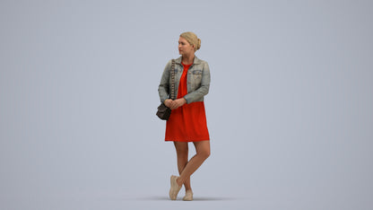 realistic 3D human woman casual standing, archviz people FBX OBJ for Blender, standing pose render