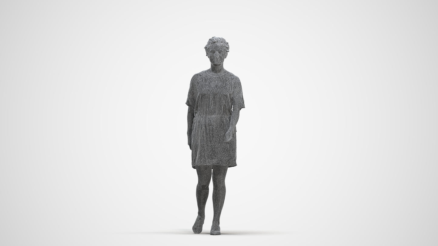 3D people model woman casual walking, scanned human for 3ds Max rendering, three-quarter front view render
