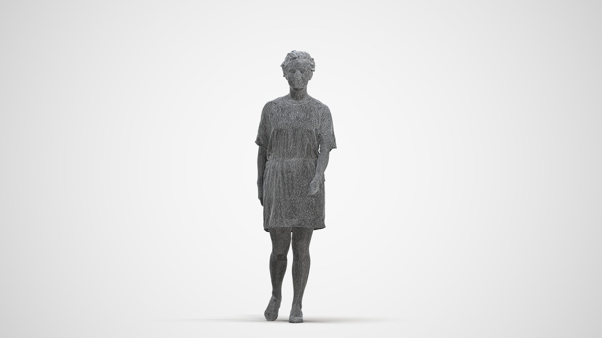 3D people model woman casual walking, scanned human for 3ds Max rendering, three-quarter front view render