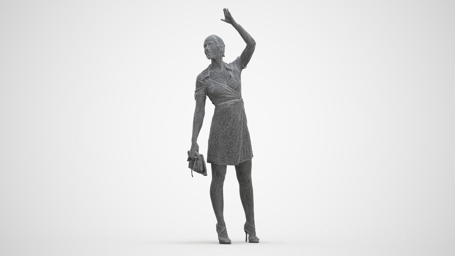 3D scanned woman standing business, photorealistic archviz people for Enscape and SketchUp, three-quarter front view render