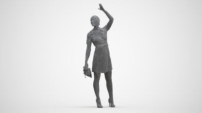 3D scanned woman standing business, photorealistic archviz people for Enscape and SketchUp, three-quarter front view render