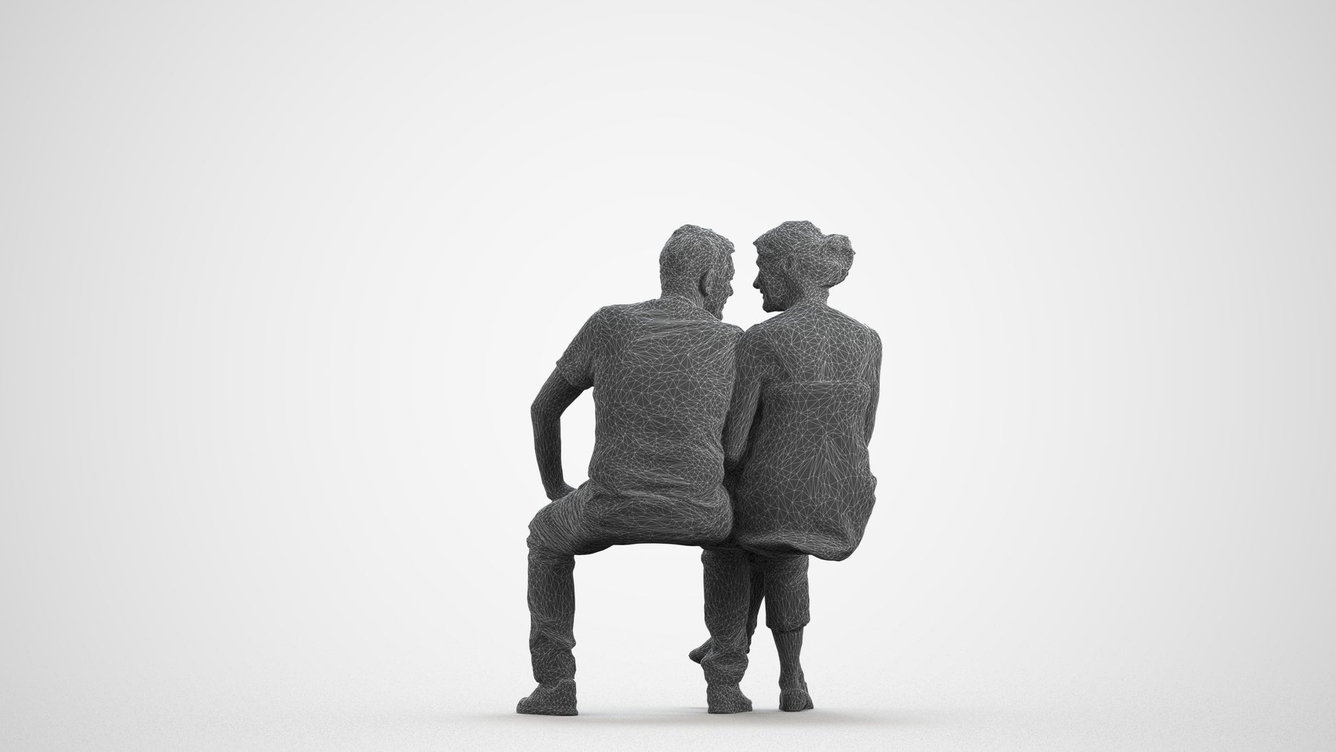 3D people model senior woman casual couple, scanned human for 3ds Max rendering, wireframe front view