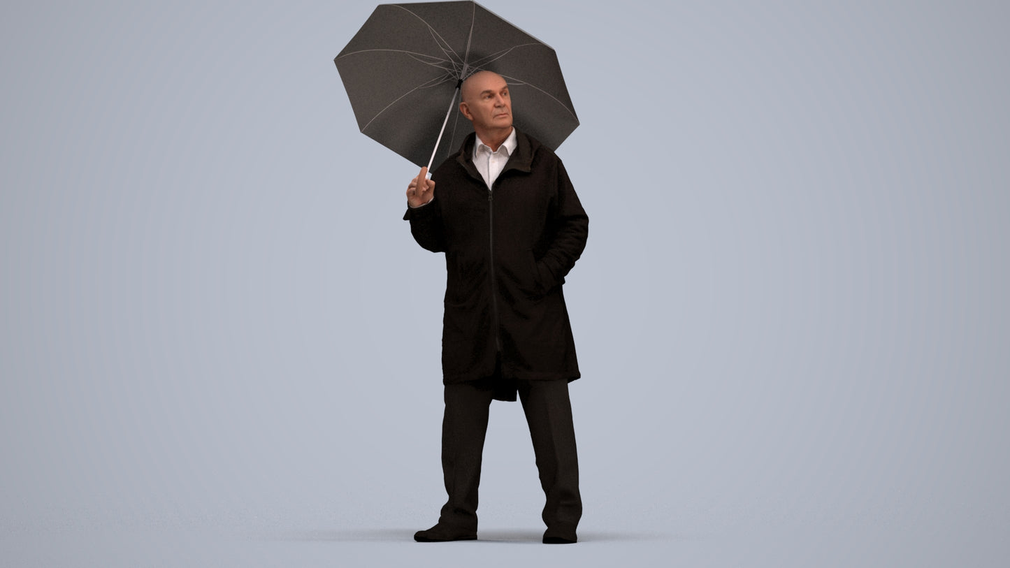 3D people model senior man business standing, scanned human for 3ds Max rendering, standing pose render