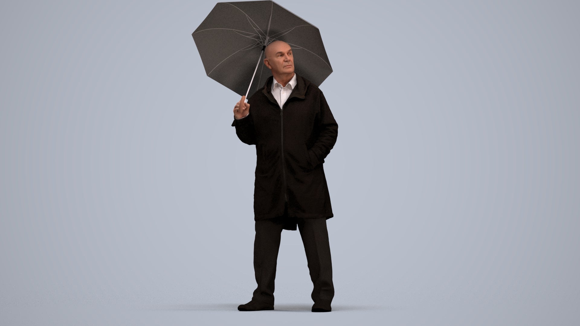 3D people model senior man business standing, scanned human for 3ds Max rendering, standing pose render