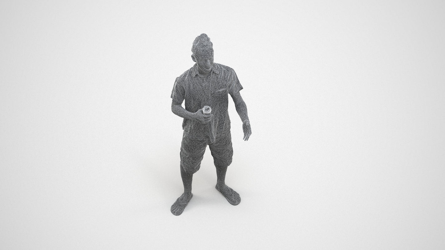 scanned 3D man casual standing, photogrammetry people for Enscape and V-Ray, wireframe three-quarter view
