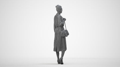 3D human model woman casual walking, photogrammetry scanned person for archviz, wireframe side view