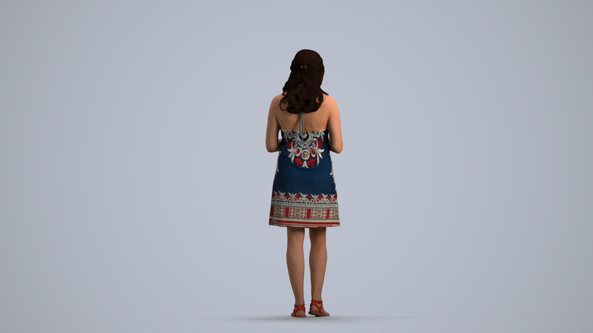 scanned 3D woman casual pool, photogrammetry people for Enscape and V-Ray, front view render