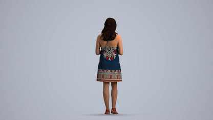scanned 3D woman casual pool, photogrammetry people for Enscape and V-Ray, front view render