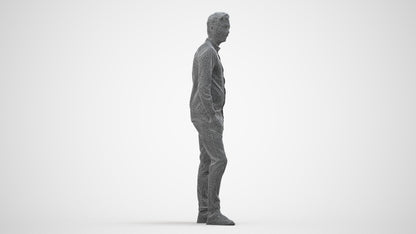 realistic 3D human man casual standing, archviz people FBX OBJ for Blender, wireframe side view