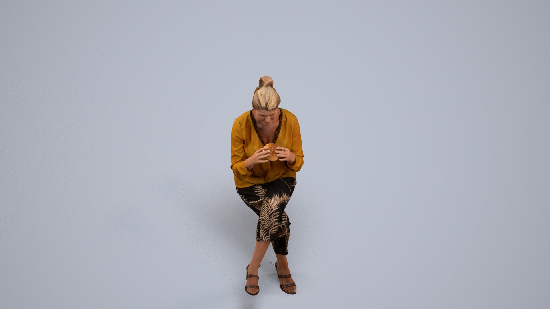 photogrammetry 3D woman casual sitting, realistic human model archviz FBX, back view render