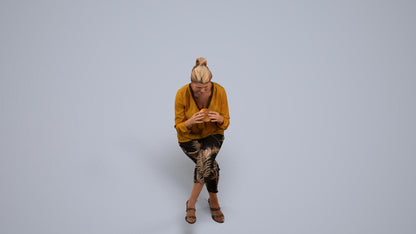 photogrammetry 3D woman casual sitting, realistic human model archviz FBX, back view render