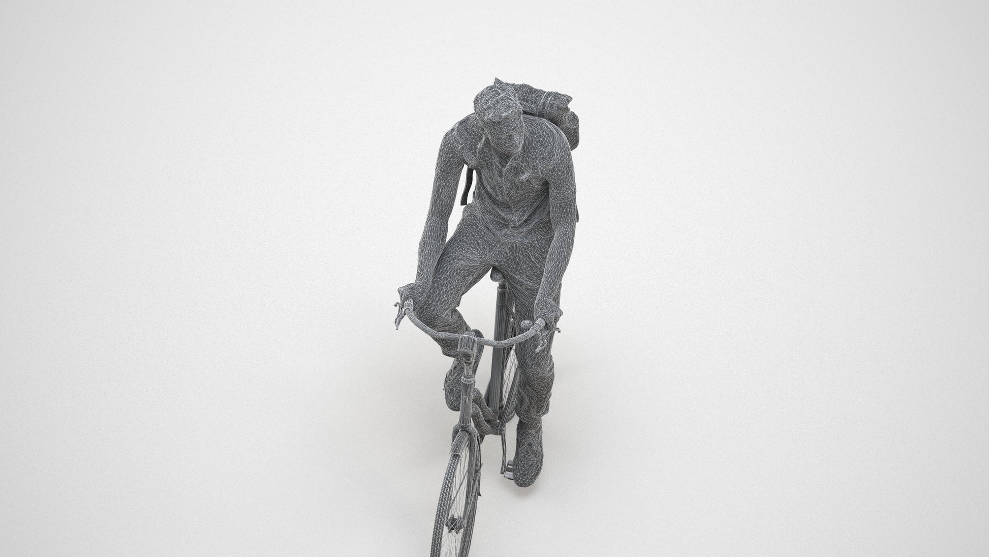 3D people model man casual cycling, scanned human for 3ds Max rendering, wireframe three-quarter view