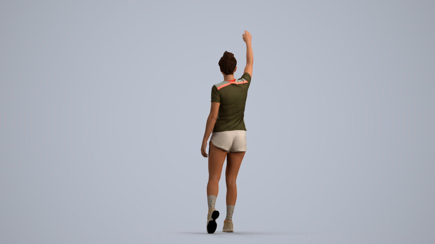 3D human model woman sport, photogrammetry scanned person for archviz, front view render