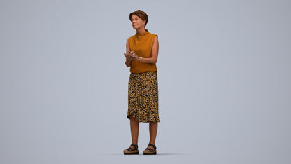 realistic 3D human woman casual standing, archviz people FBX OBJ for Blender, top-down view render