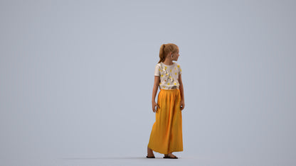 3D people model girl casual kids, scanned human for 3ds Max rendering, side view render