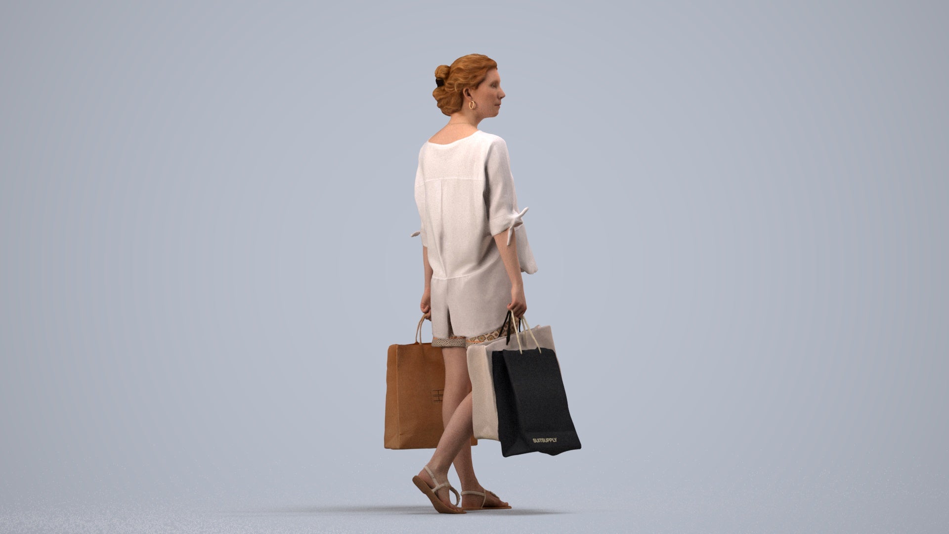 3D people model man formal shopping, scanned human for 3ds Max rendering, side view render