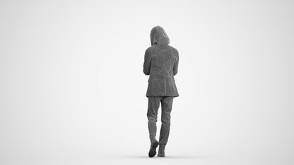 photogrammetry 3D woman business standing, realistic human model archviz FBX, wireframe front view