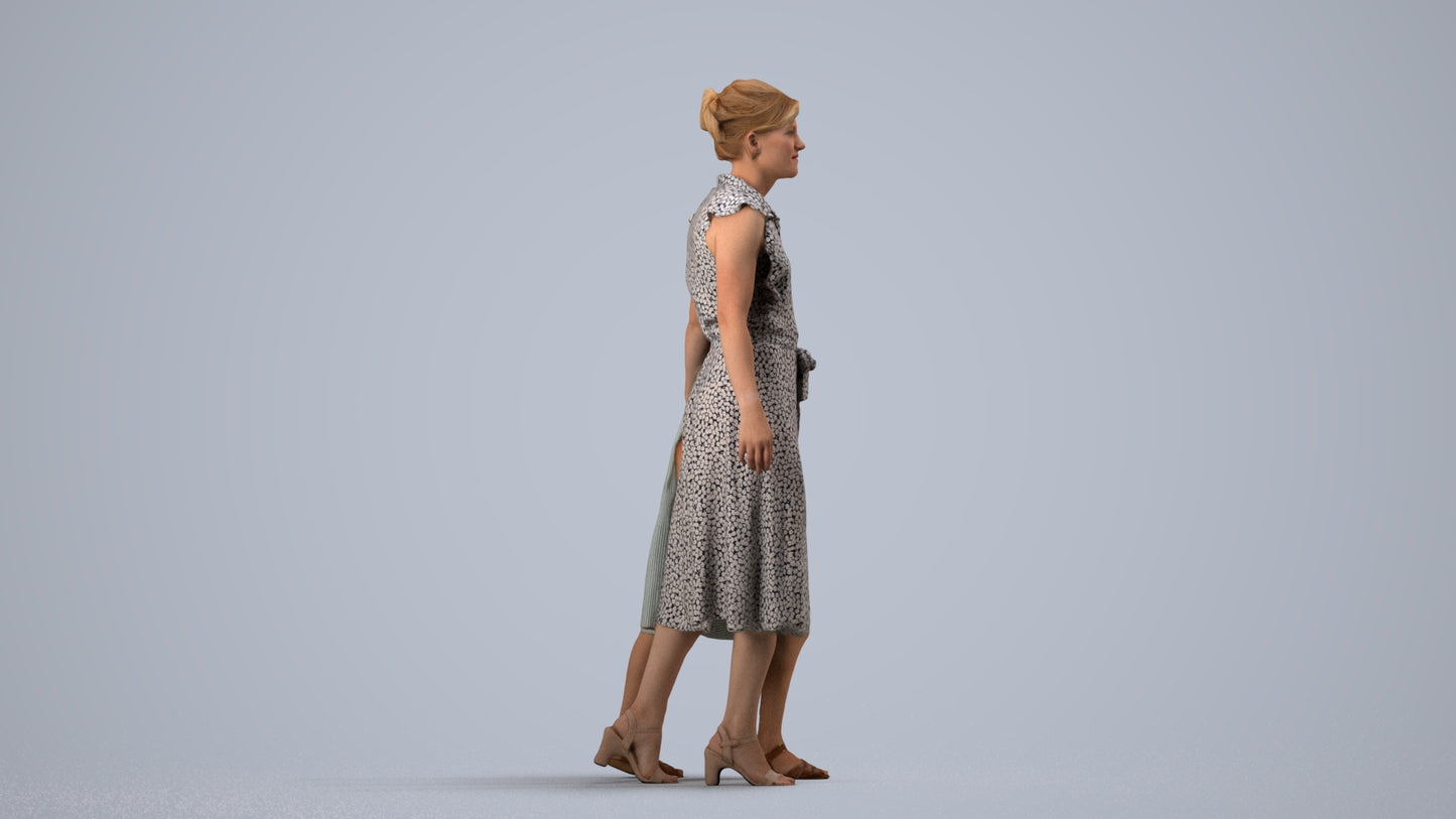 3D scanned girl kids casual, photorealistic archviz people for Enscape and SketchUp, side view render