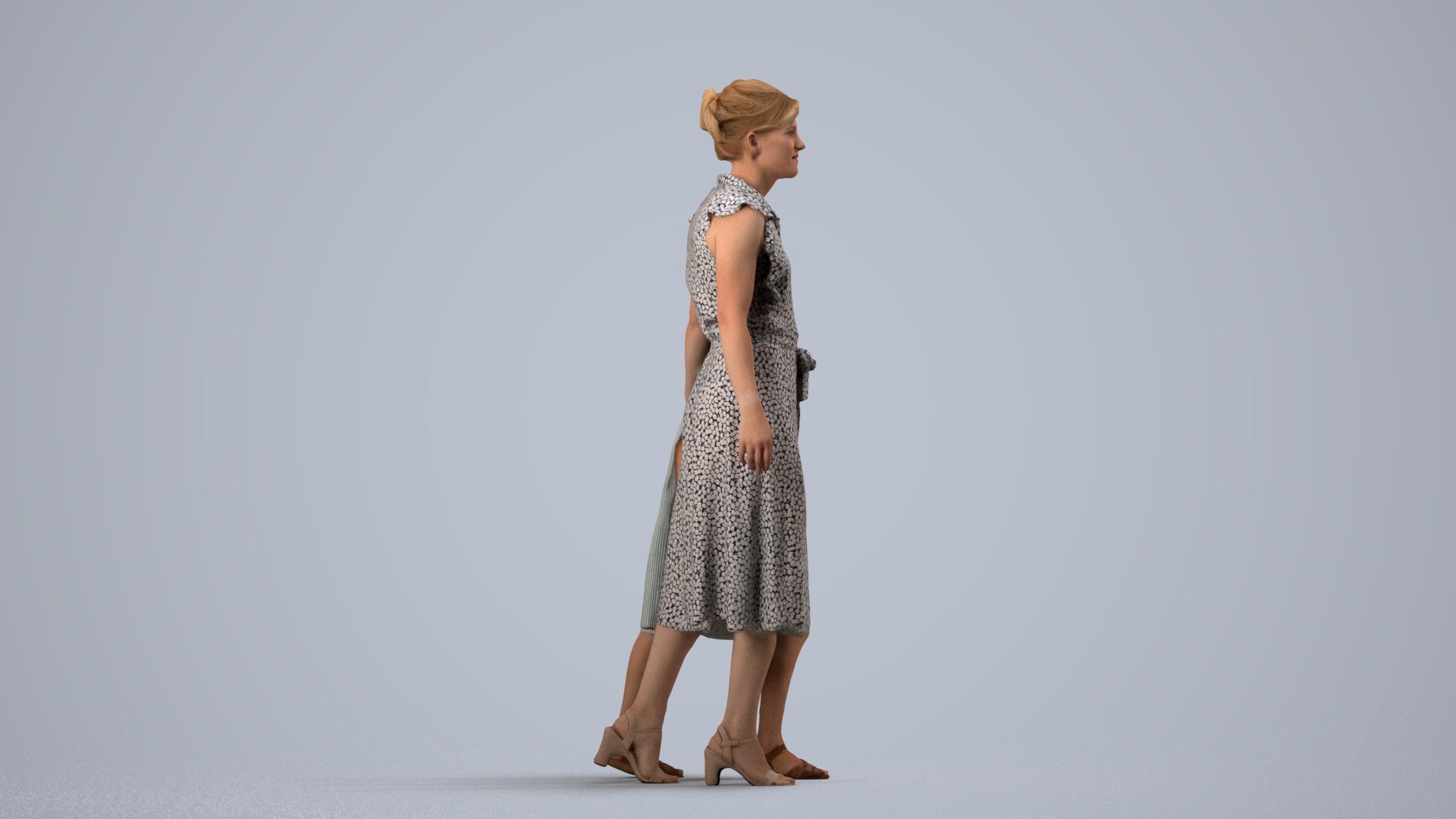 3D scanned girl kids casual, photorealistic archviz people for Enscape and SketchUp, side view render