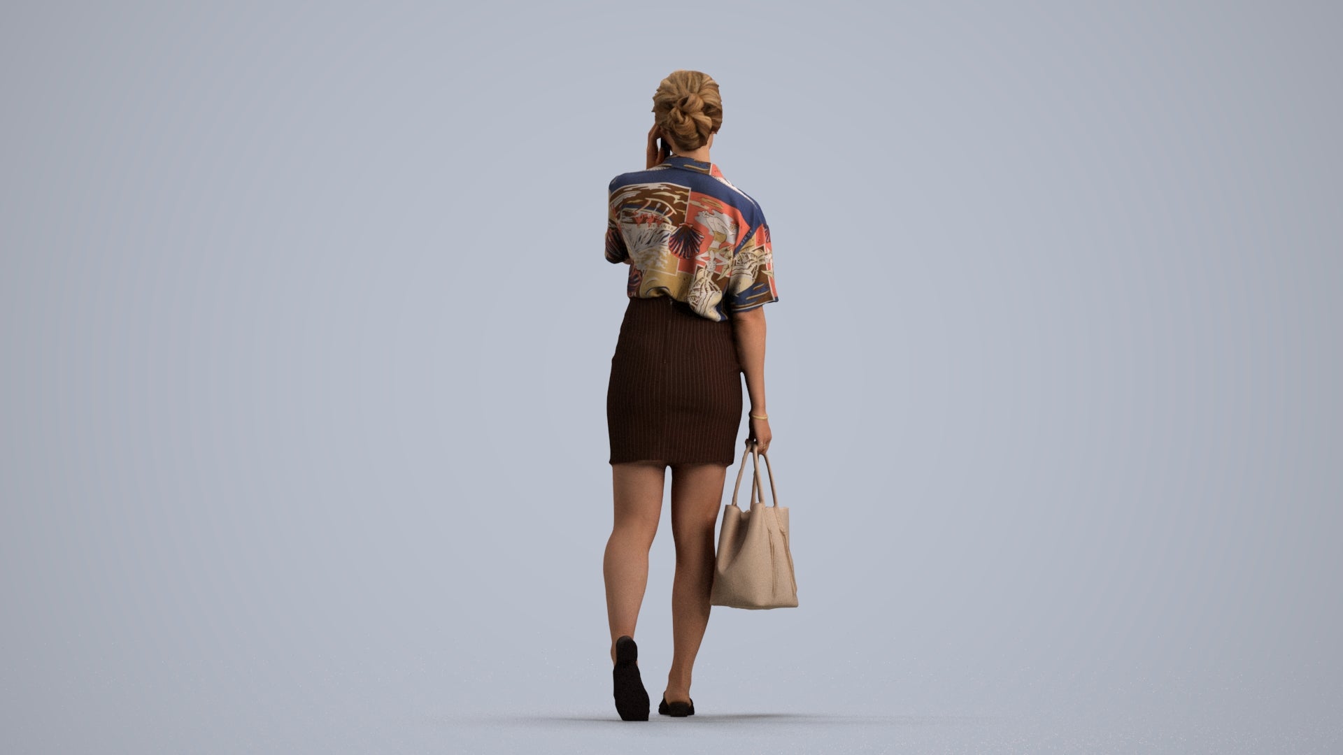 3D scanned woman shopping casual, photorealistic archviz people for Enscape and SketchUp, front view render