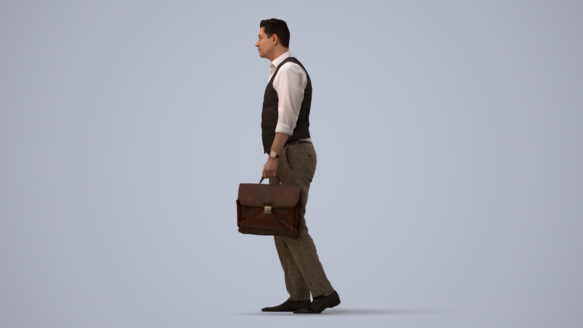 realistic 3D people man business walking, render-ready for V-Ray and Corona, FBX OBJ, three-quarter view render