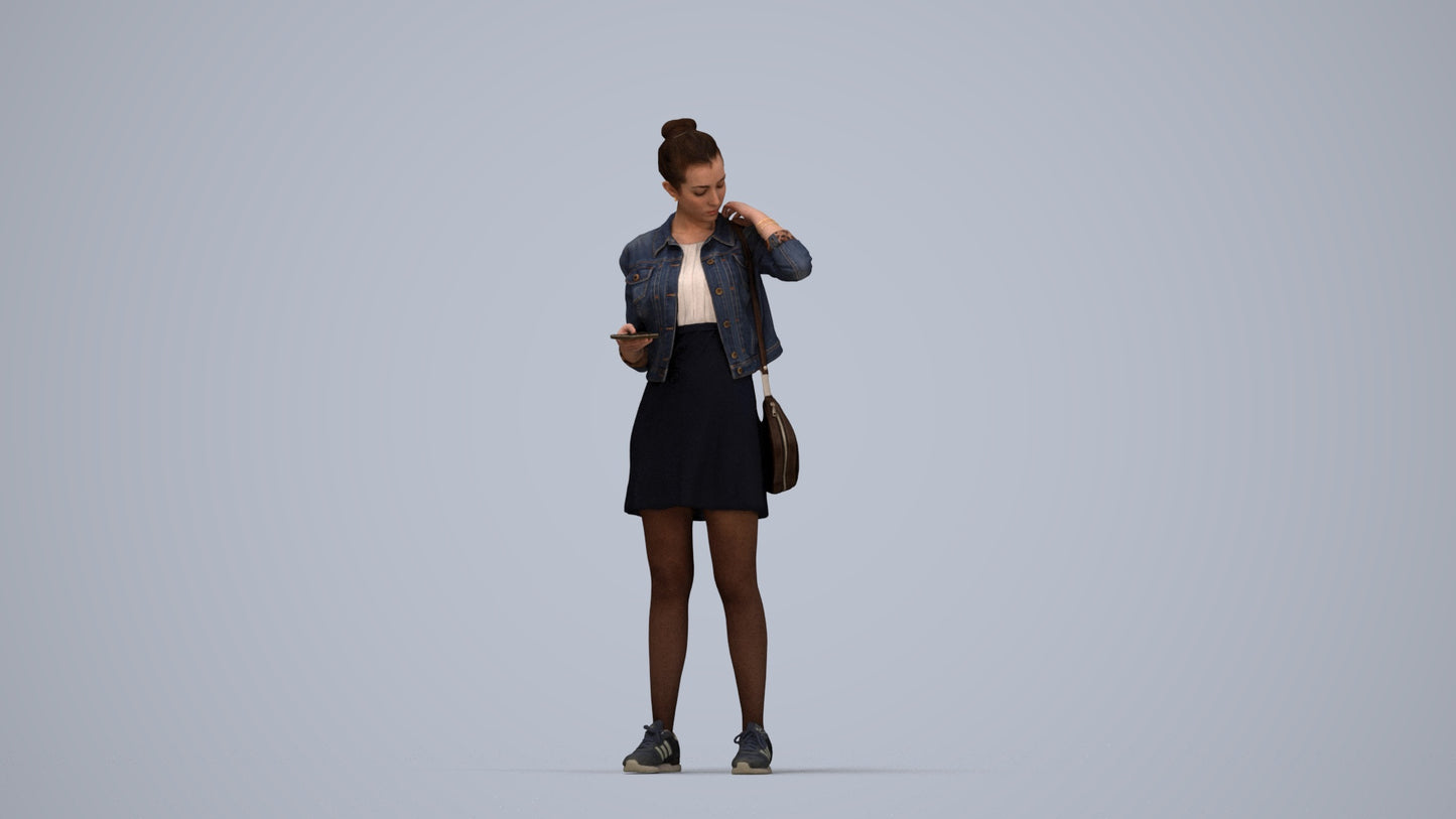 realistic 3D woman casual standing, scanned archviz people for Blender and 3ds Max, top-down view render