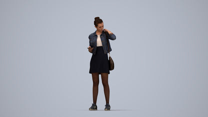 realistic 3D woman casual standing, scanned archviz people for Blender and 3ds Max, top-down view render