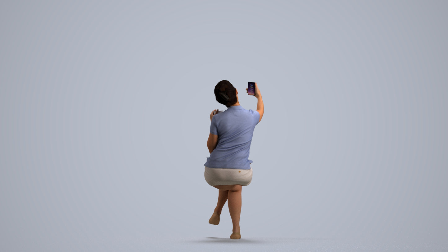 realistic 3D human woman casual sitting, archviz people FBX OBJ for Blender, front view render
