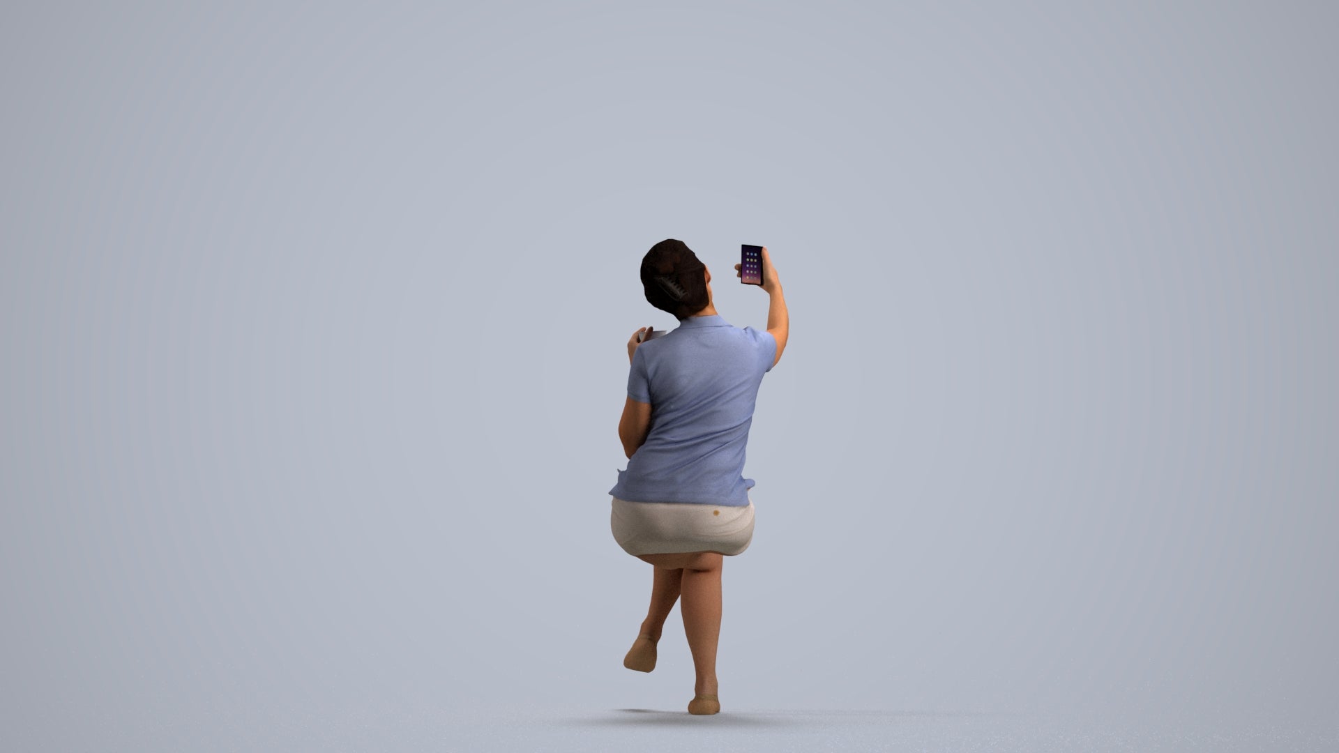 realistic 3D human woman casual sitting, archviz people FBX OBJ for Blender, front view render