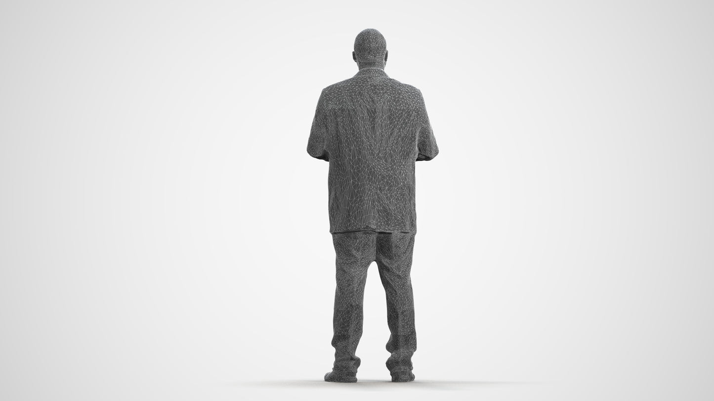 3D human model man business, photogrammetry scanned person for archviz, wireframe front view