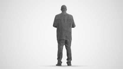 3D human model man business, photogrammetry scanned person for archviz, wireframe front view